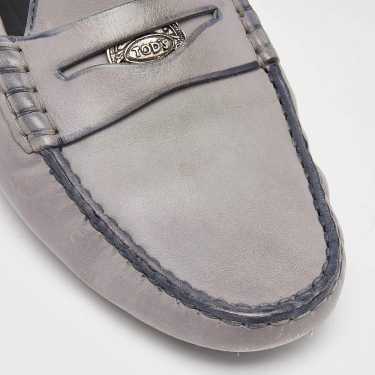 Pre Owned Tod's Grey/Blue Leather Penny Driving Loafers Size 39.5