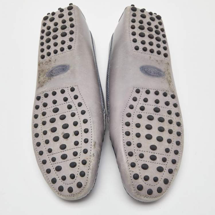 Pre Owned Tod's Grey/Blue Leather Penny Driving Loafers Size 39.5