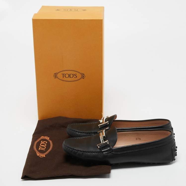Pre Owned Tod's Black Leather Gommino Driving Loafers Size 37.5