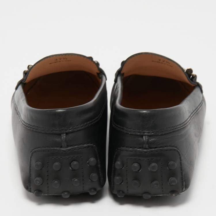 Pre Owned Tod's Black Leather Gommino Driving Loafers Size 37.5