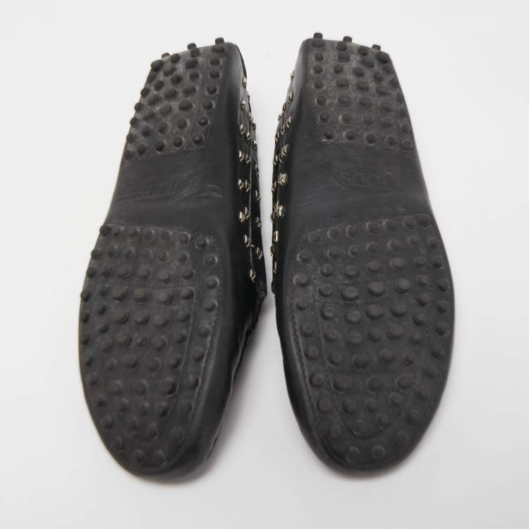 Pre Owned Tod's Black Leather Crystal Embellished Penny Loafers Size 37