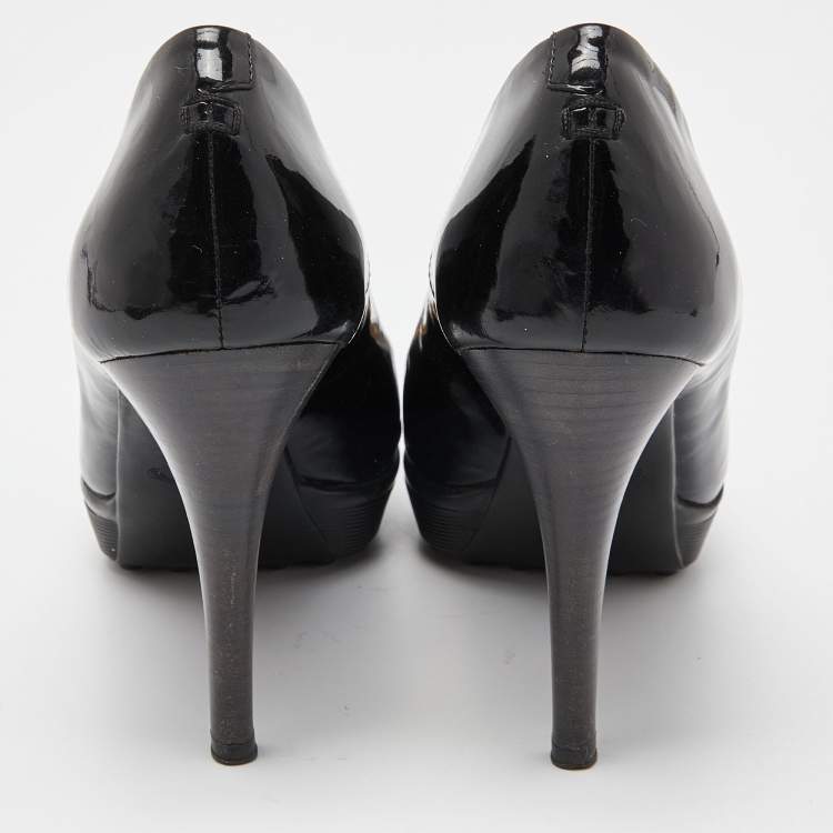 Pre Owned Tod's Black Patent Leather Peep Toe Pumps Size 36