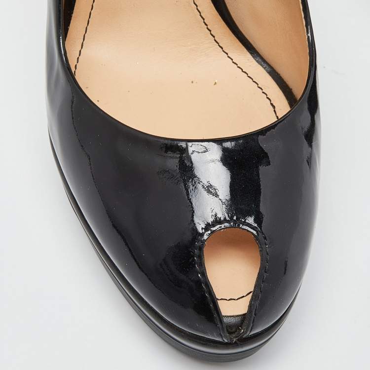 Pre Owned Tod's Black Patent Leather Peep Toe Pumps Size 36