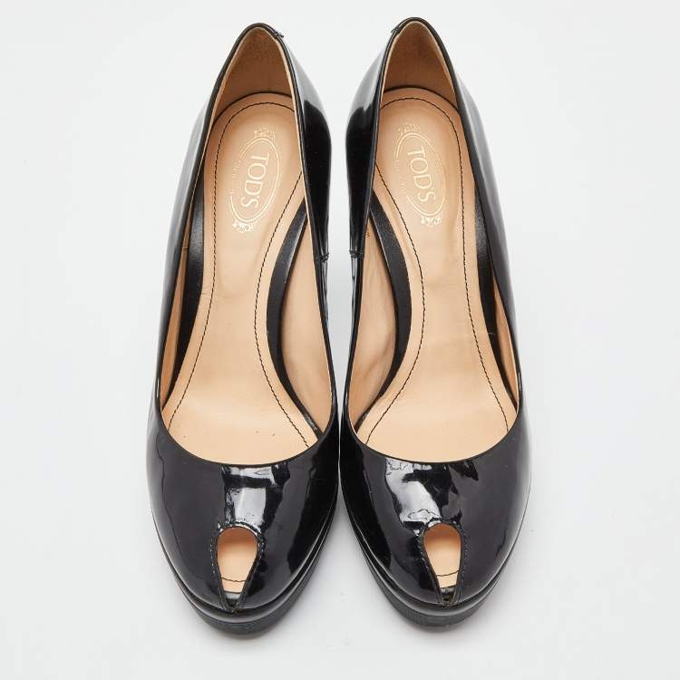 Pre Owned Tod's Black Patent Leather Peep Toe Pumps Size 36