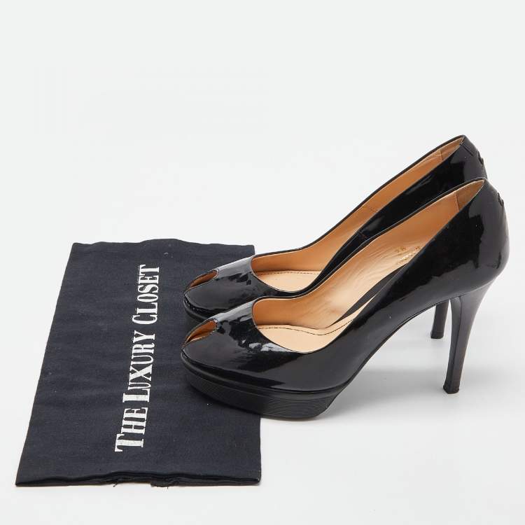 Pre Owned Tod's Black Patent Leather Peep Toe Pumps Size 36