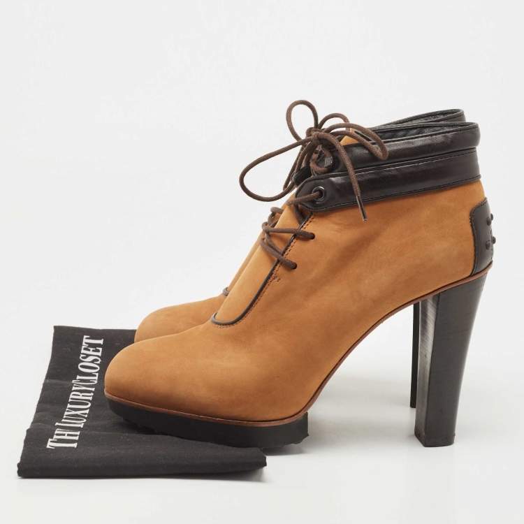 Pre Owned Tod's Brown Leather and Nubuck Leather Ankle Boots Size 40