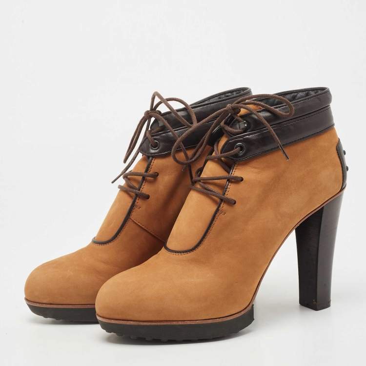 Pre Owned Tod's Brown Leather and Nubuck Leather Ankle Boots Size 40