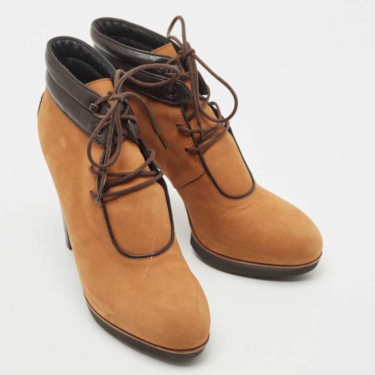 Pre Owned Tod's Brown Leather and Nubuck Leather Ankle Boots Size 40