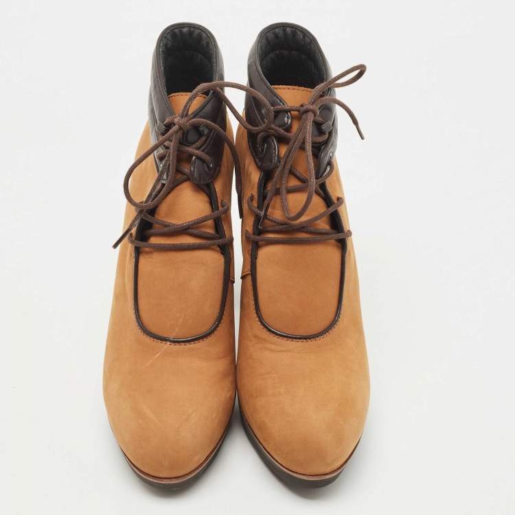 Pre Owned Tod's Brown Leather and Nubuck Leather Ankle Boots Size 40