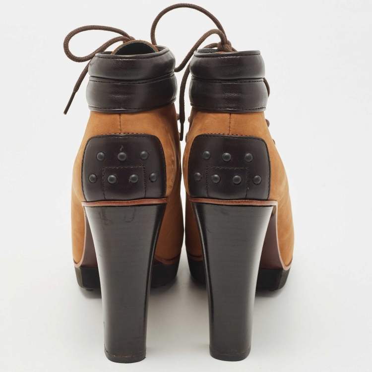 Pre Owned Tod's Brown Leather and Nubuck Leather Ankle Boots Size 40