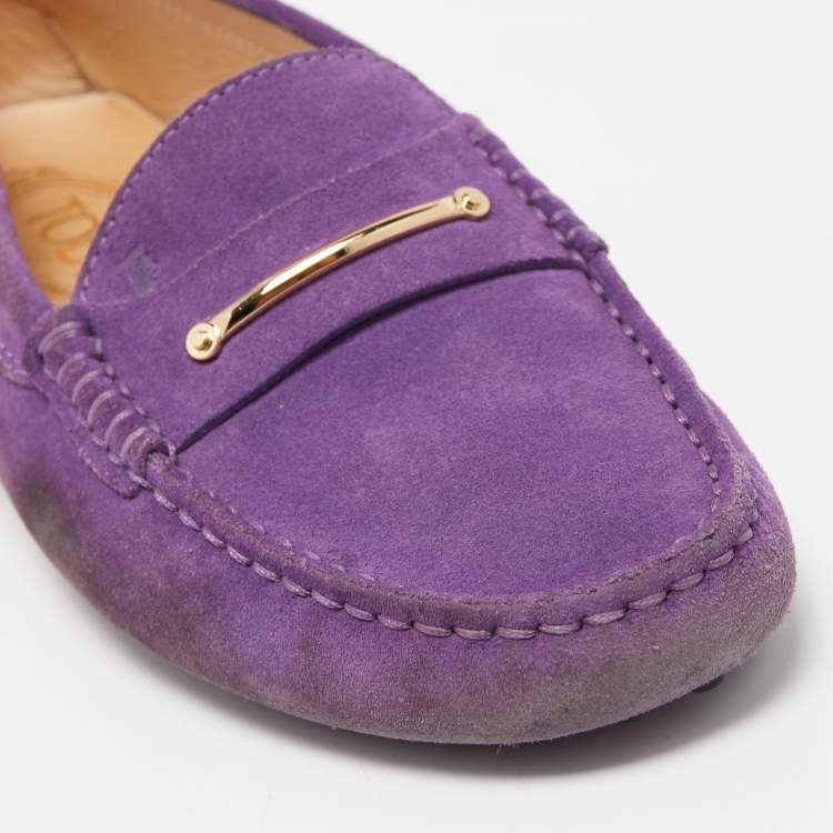 مملوكة مسبقًا Tod's Purple Suede Slip On Loafers Size 38.5