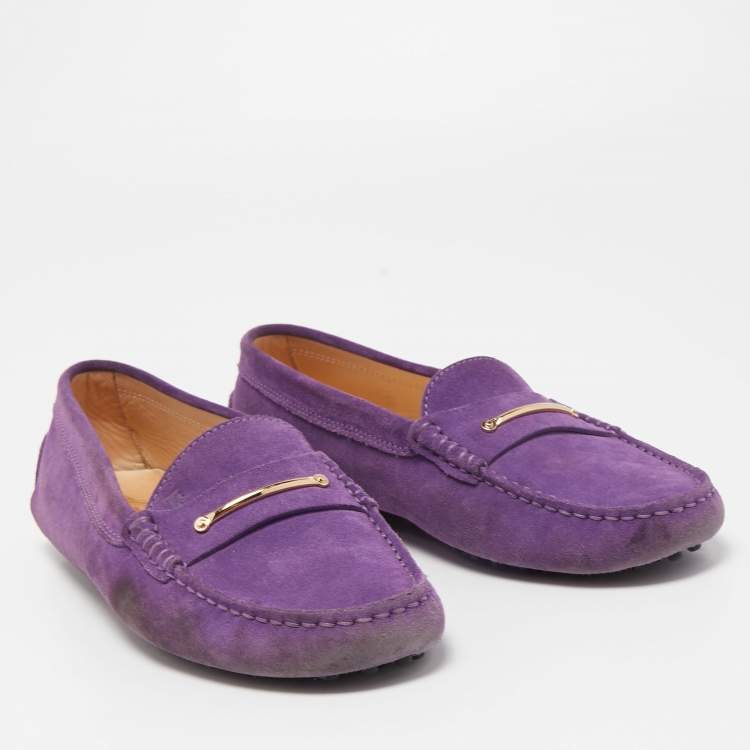 مملوكة مسبقًا Tod's Purple Suede Slip On Loafers Size 38.5