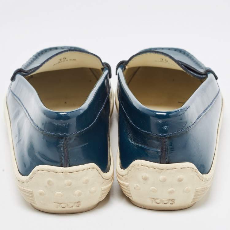Pre Owned Tod's Teal Patent Leather Penny Loafers Size 35