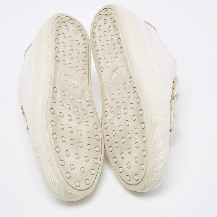 Pre Owned Tod's White Leather Tassel Lace Up Sneakers Size 34.5