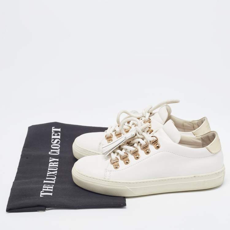 Pre Owned Tod's White Leather Tassel Lace Up Sneakers Size 34.5