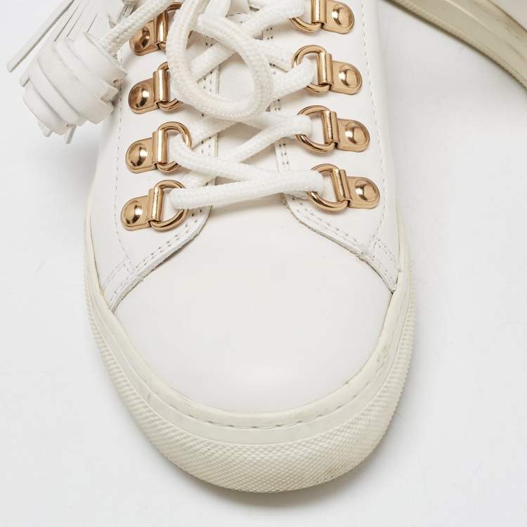 Pre Owned Tod's White Leather Tassel Lace Up Sneakers Size 34.5