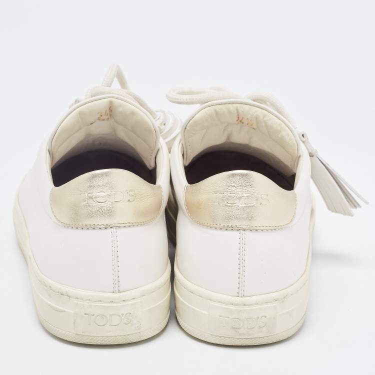 Pre Owned Tod's White Leather Tassel Lace Up Sneakers Size 34.5