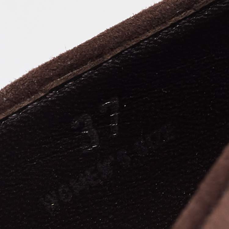 Pre Owned Tod's Dark Brown Leather Double T Loafer Pumps Size 37