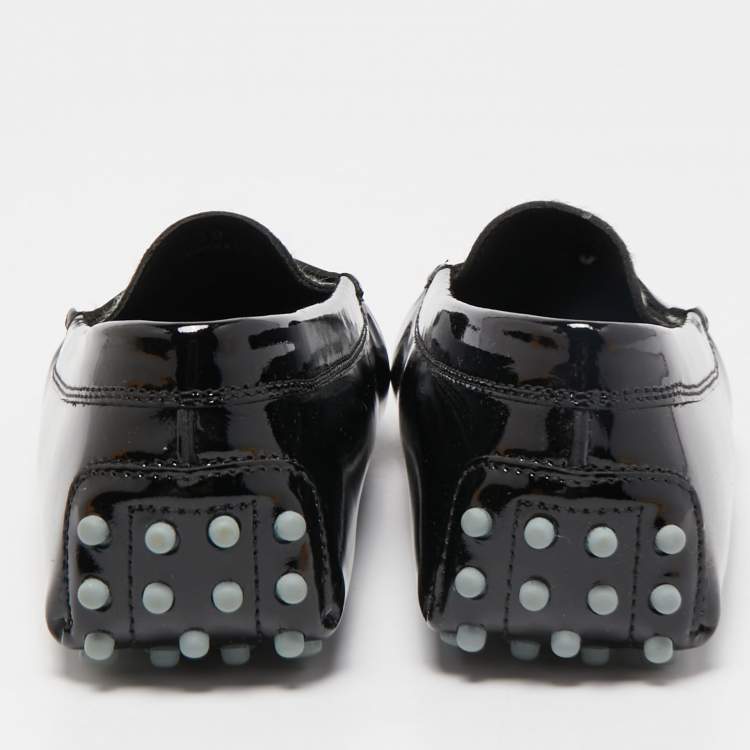 Pre Owned Tod's Black Patent Leather And Calf Hair Gommino Penny Loafers Size 39