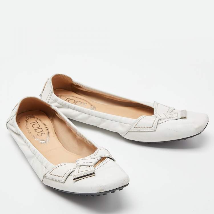 Pre Owned Tod's White Leather Bow Ballet Flats Size 39.5