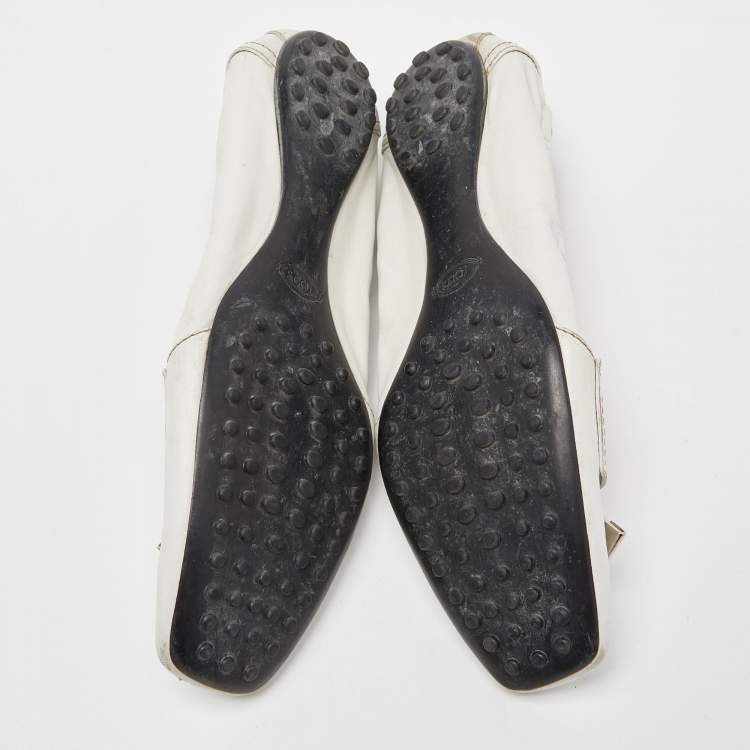 Pre Owned Tod's White Leather Bow Ballet Flats Size 39.5