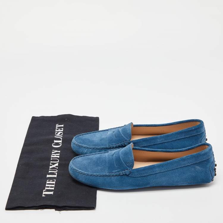 Pre Owned Tod's Blue Suede Slip On Loafers Size 39