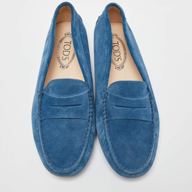 Pre Owned Tod's Blue Suede Slip On Loafers Size 39