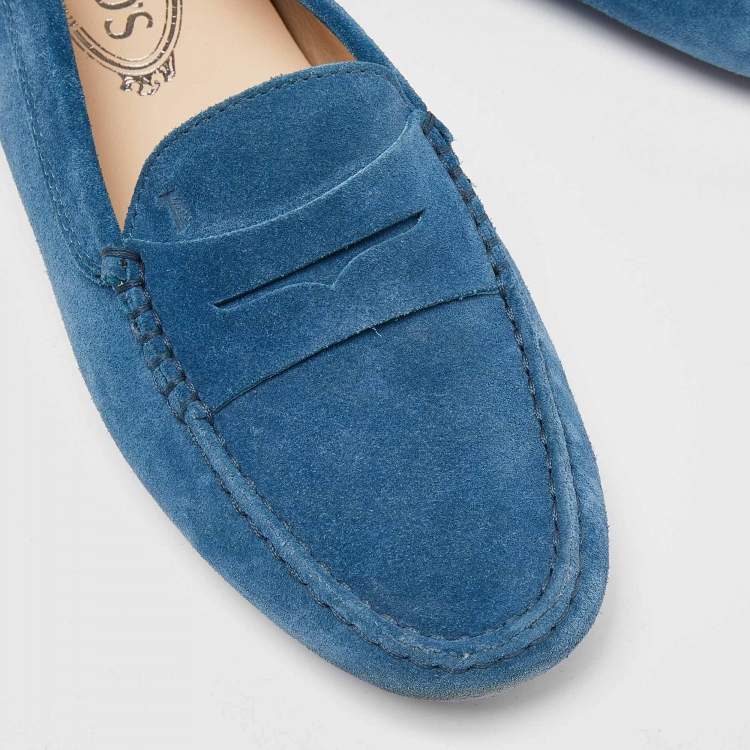 Pre Owned Tod's Blue Suede Slip On Loafers Size 39
