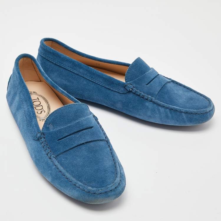 Pre Owned Tod's Blue Suede Slip On Loafers Size 39