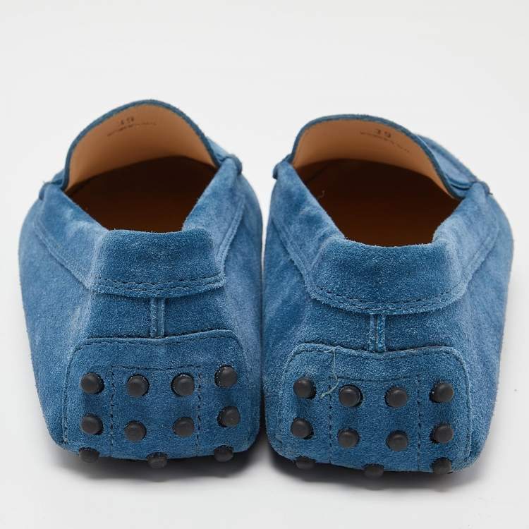 Pre Owned Tod's Blue Suede Slip On Loafers Size 39