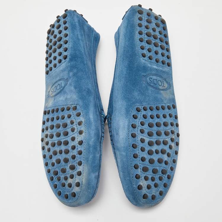 Pre Owned Tod's Blue Suede Slip On Loafers Size 39