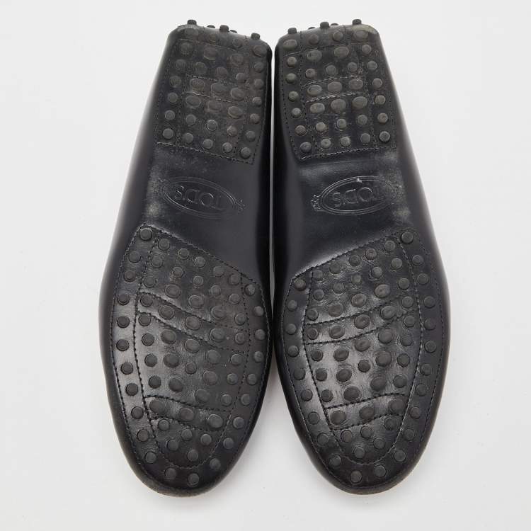 Pre Owned Tod's Black Leather Gommino Slip On Loafers Size 38.5