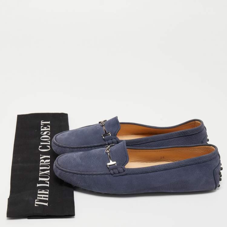 Pre Owned Tod's Blue Nubuck Double T Slip-On Loafers Size 38