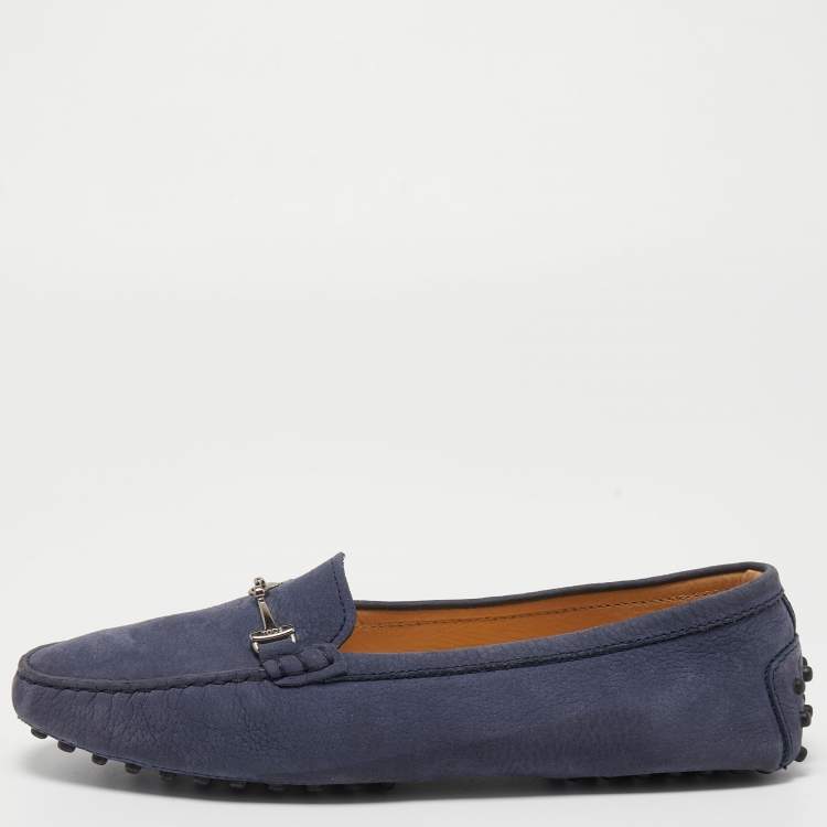 Pre Owned Tod's Blue Nubuck Double T Slip-On Loafers Size 38