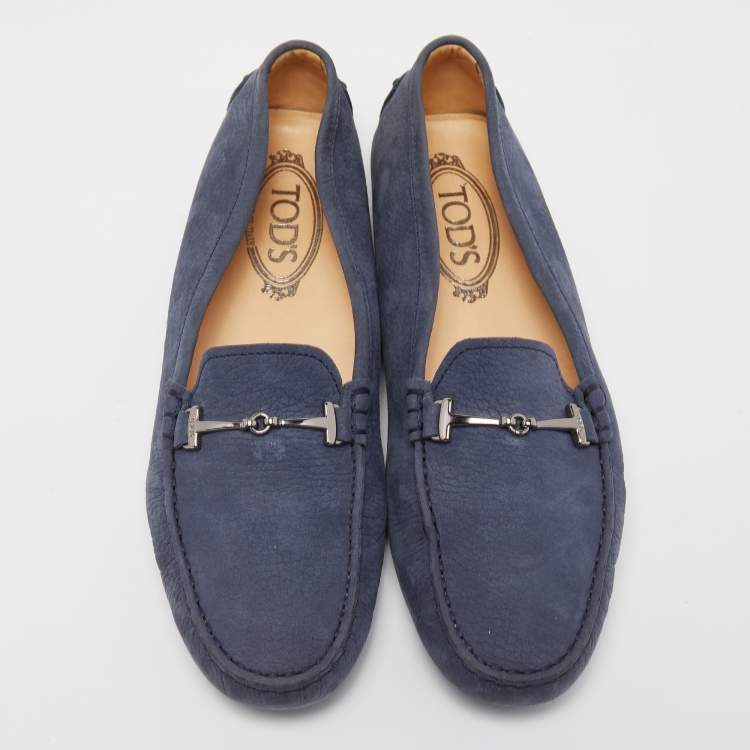Pre Owned Tod's Blue Nubuck Double T Slip-On Loafers Size 38