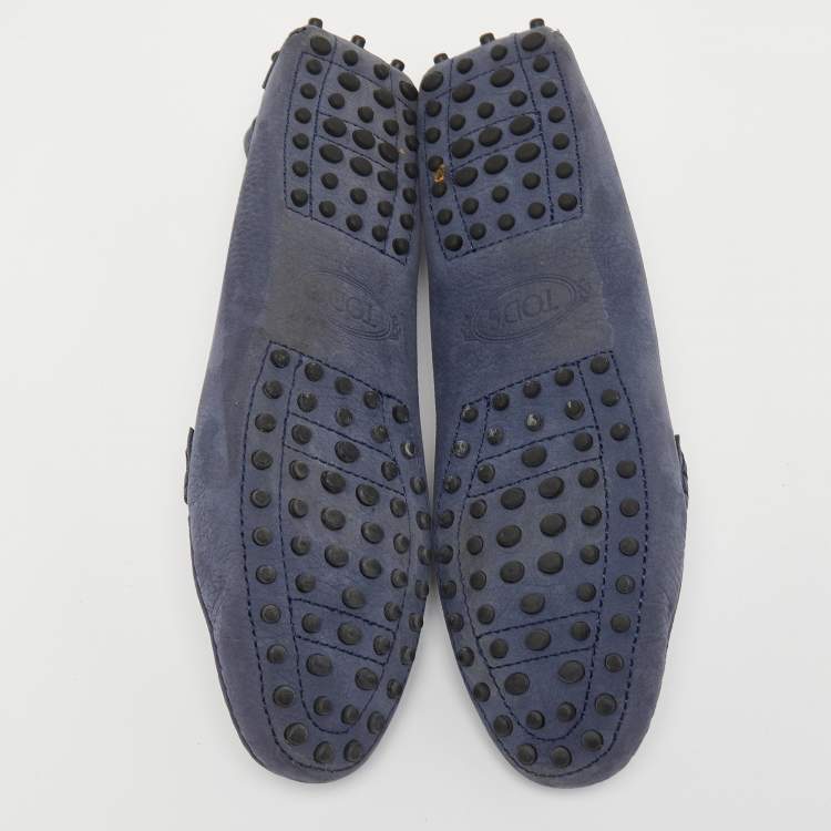 Pre Owned Tod's Blue Nubuck Double T Slip-On Loafers Size 38