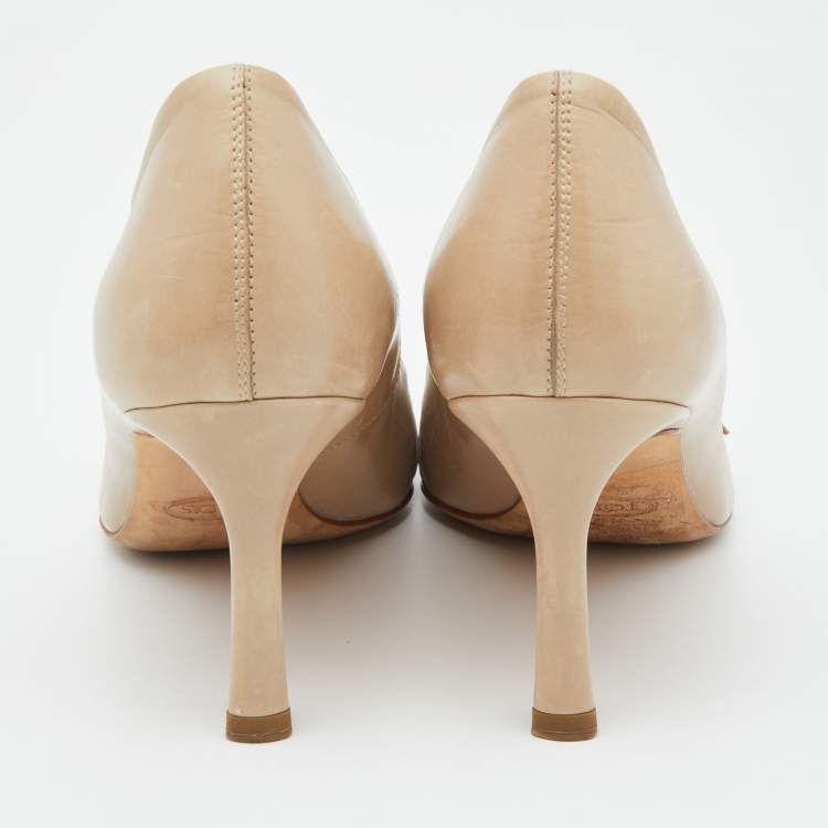 Pre Owned Tod's Grey Leather Loafer Pointed Toe Pumps Size 35