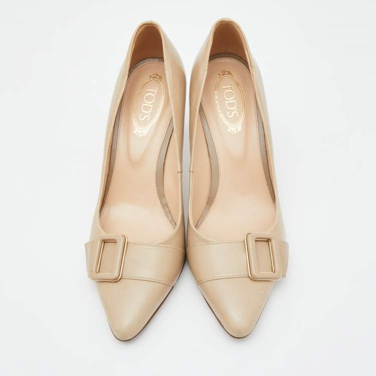 Pre Owned Tod's Grey Leather Loafer Pointed Toe Pumps Size 35