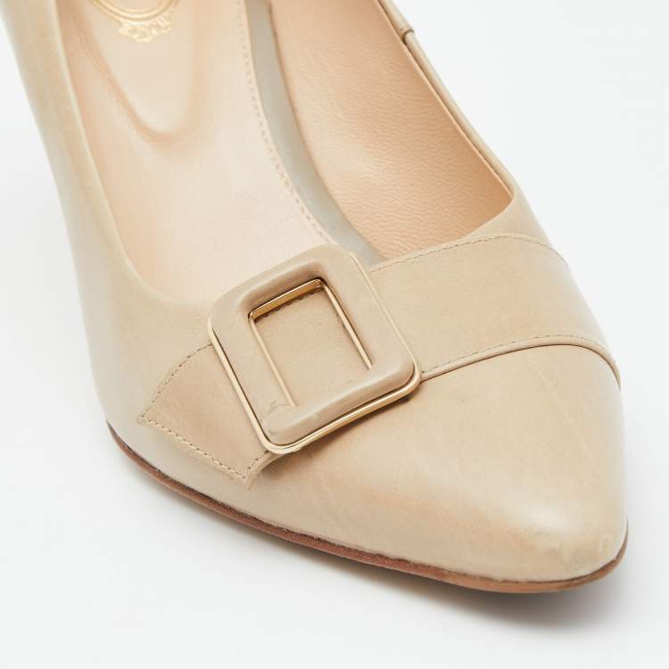 Pre Owned Tod's Grey Leather Loafer Pointed Toe Pumps Size 35