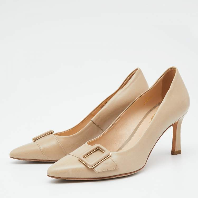 Pre Owned Tod's Grey Leather Loafer Pointed Toe Pumps Size 35