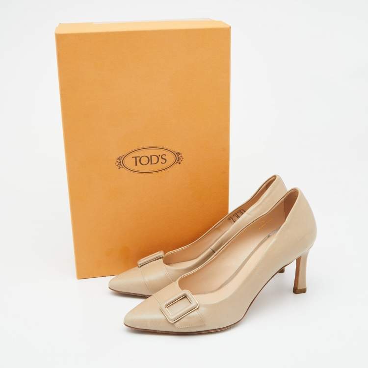 Pre Owned Tod's Grey Leather Loafer Pointed Toe Pumps Size 35