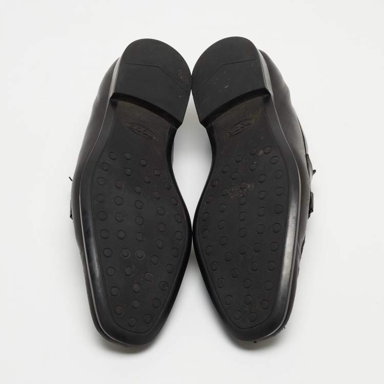 Pre Owned Tod's Black Leather Double T Slip On Loafers Size 44