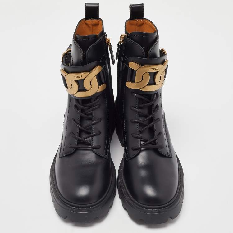 Pre Owned Tod's Black Leather Catena Ankle Booties Size 37