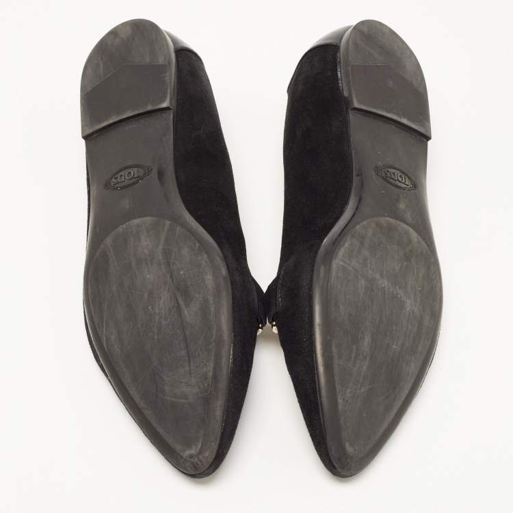 Pre Owned Tod's Black Suede and Leather Slip On Loafers Size 35.5