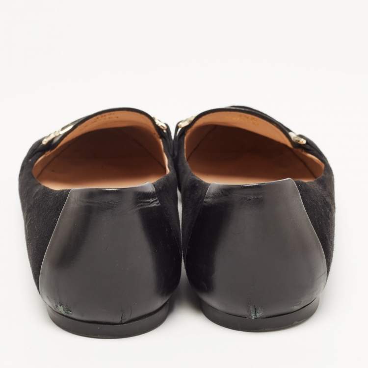 Pre Owned Tod's Black Suede and Leather Slip On Loafers Size 35.5