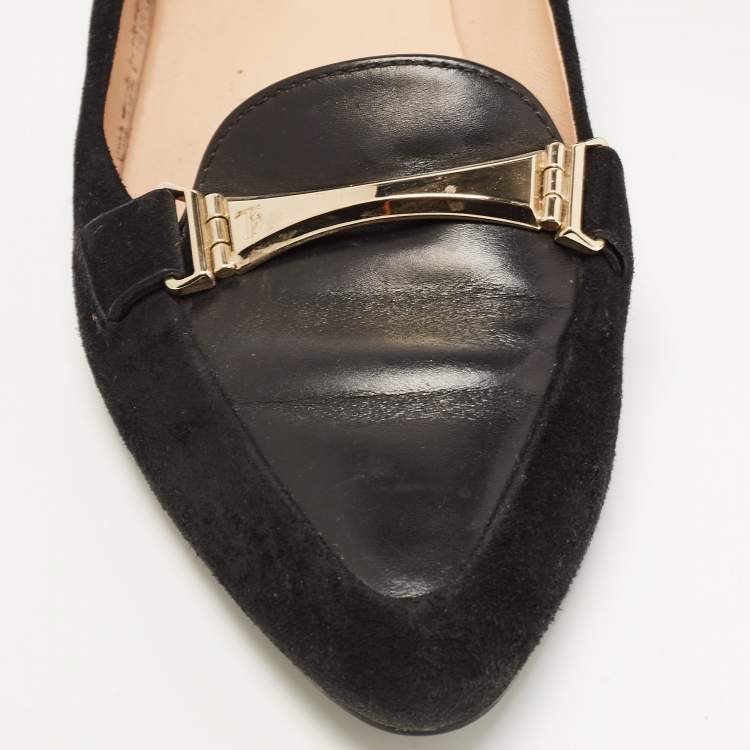 Pre Owned Tod's Black Suede and Leather Slip On Loafers Size 35.5
