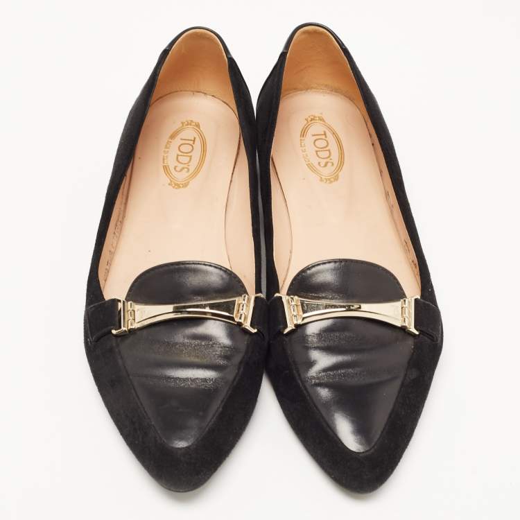 Pre Owned Tod's Black Suede and Leather Slip On Loafers Size 35.5