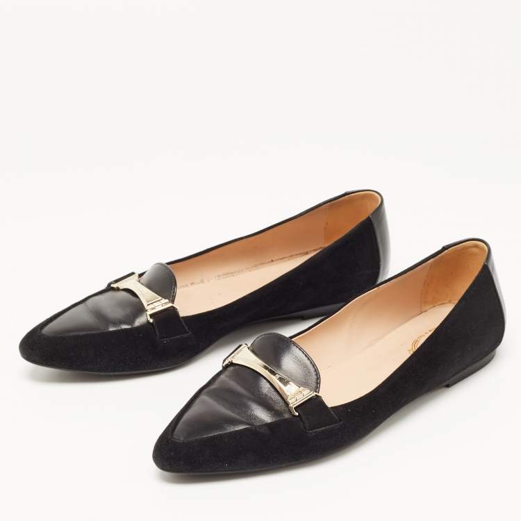 Pre Owned Tod's Black Suede and Leather Slip On Loafers Size 35.5