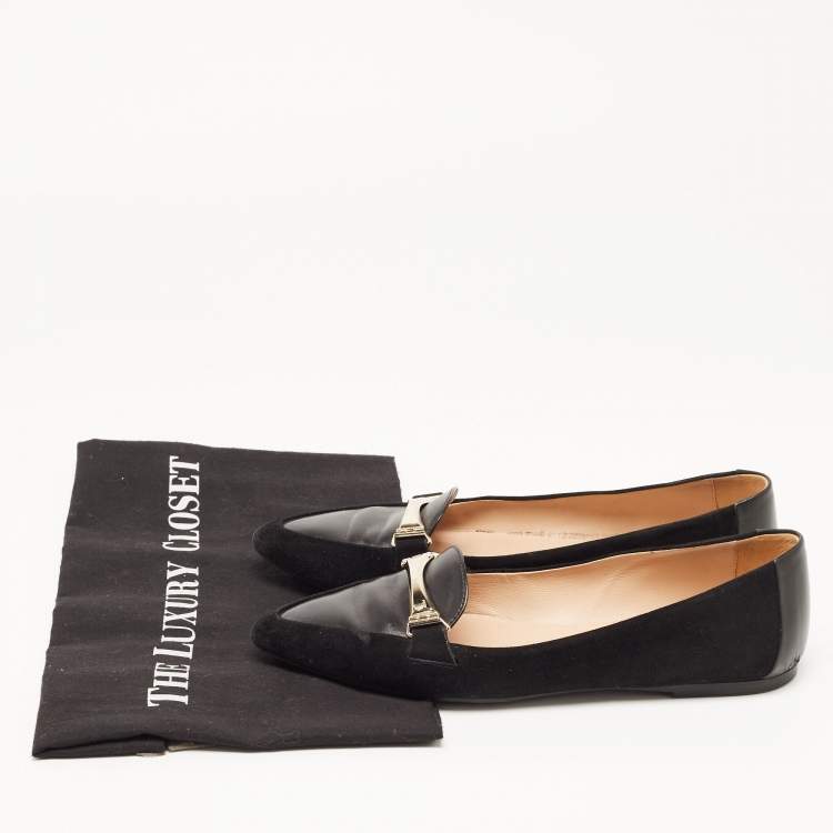 Pre Owned Tod's Black Suede and Leather Slip On Loafers Size 35.5