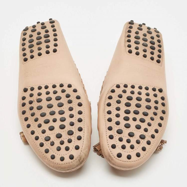 Pre Owned Tod's Beige Leather Tassel Detail Slip On Loafers Size 38.5